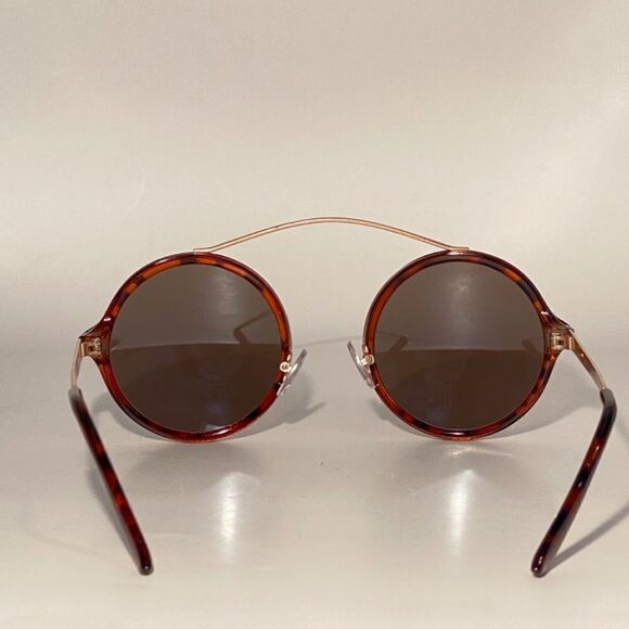 1356 Round Sunglasses Tortoise and Silver Frames Blue Mirror Lens NWT main image 7